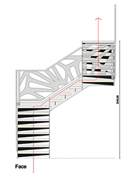 Diagramme escalier moderne avec rampe artistique.
