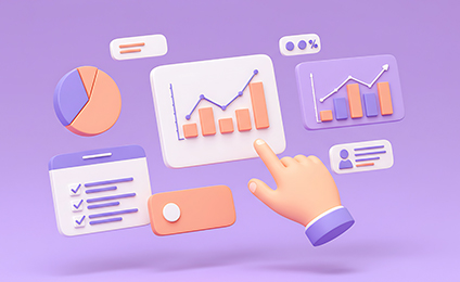 Graphiques et main pointant sur statistiques.