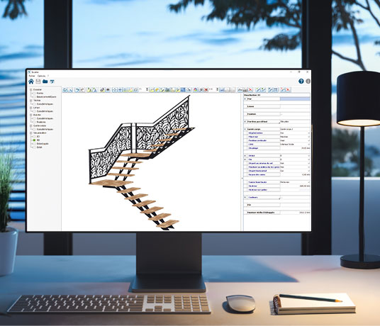 Logiciel de modélisation d'escalier sur écran d'ordinateur.