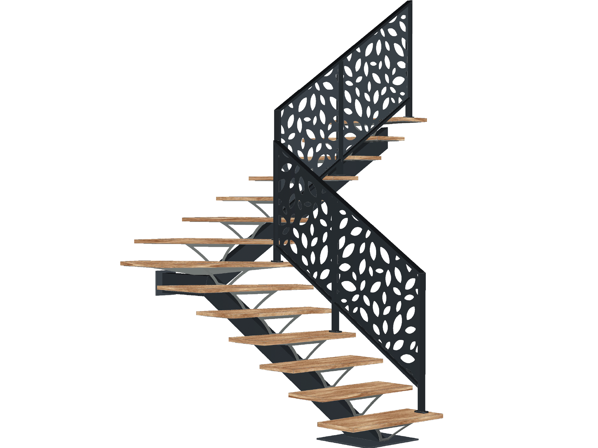 Escalier moderne avec garde-corps ajouré en métal.