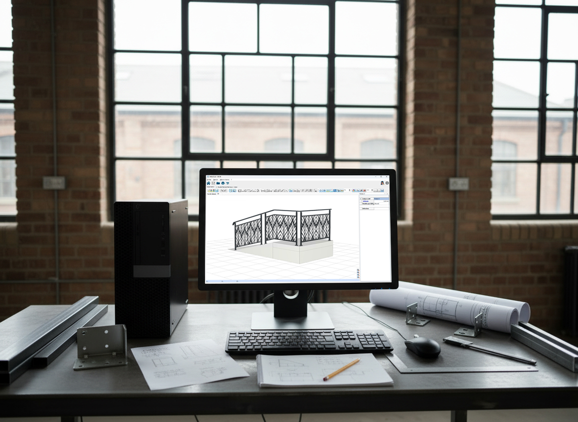 Conception de balustrade sur écran d'ordinateur.