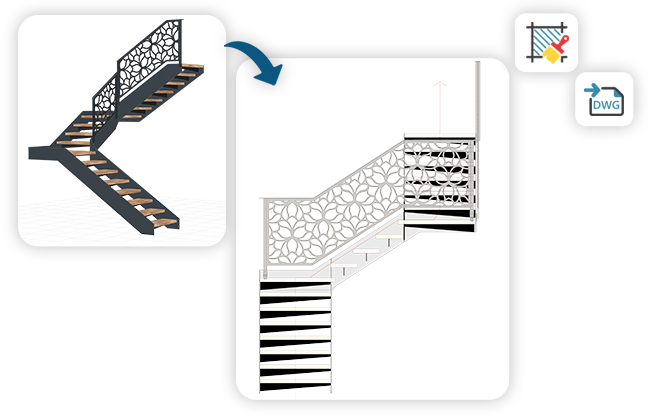 Escaliers modernes avec balustrades décoratives.
