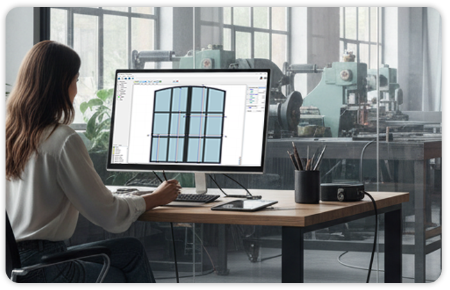 Femme utilisant un logiciel de design sur ordinateur.